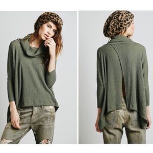 NWT Free People BEACH World Traveler Green Ribbed Cowl Waffle Top Shirt Small